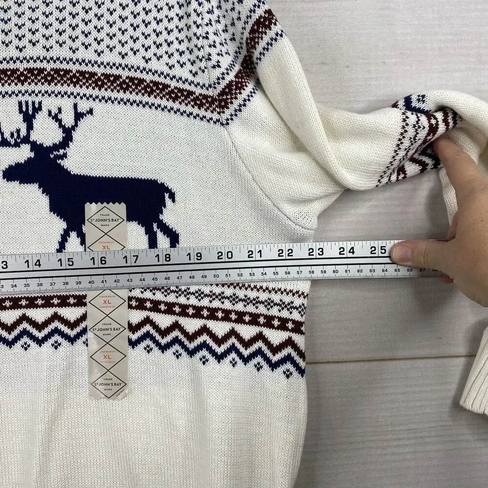 St. John's Bay Sweater Mens XL 100% Cotton Crew-Neck Pullover Deer Country NWT